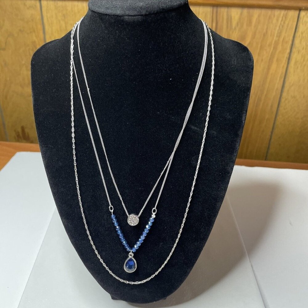 STUNNING SIGNED KC PENDANT GLASS BEAD BLUE TEAR  DROP MULTI-STRAND NECKLACE‎